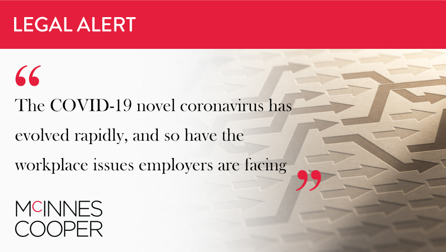 mcinnescooper's tweet photo. These 19 (more) answers to the questions employers are asking right now will help them keep coping with the rapidly changing workplace implications of #COVID19 by @mtmurphy_ @privacylawyer @DarrenCStratton.   https://t.co/oVOiYl5jem #FAQs https://t.co/qqBRLlQbpY