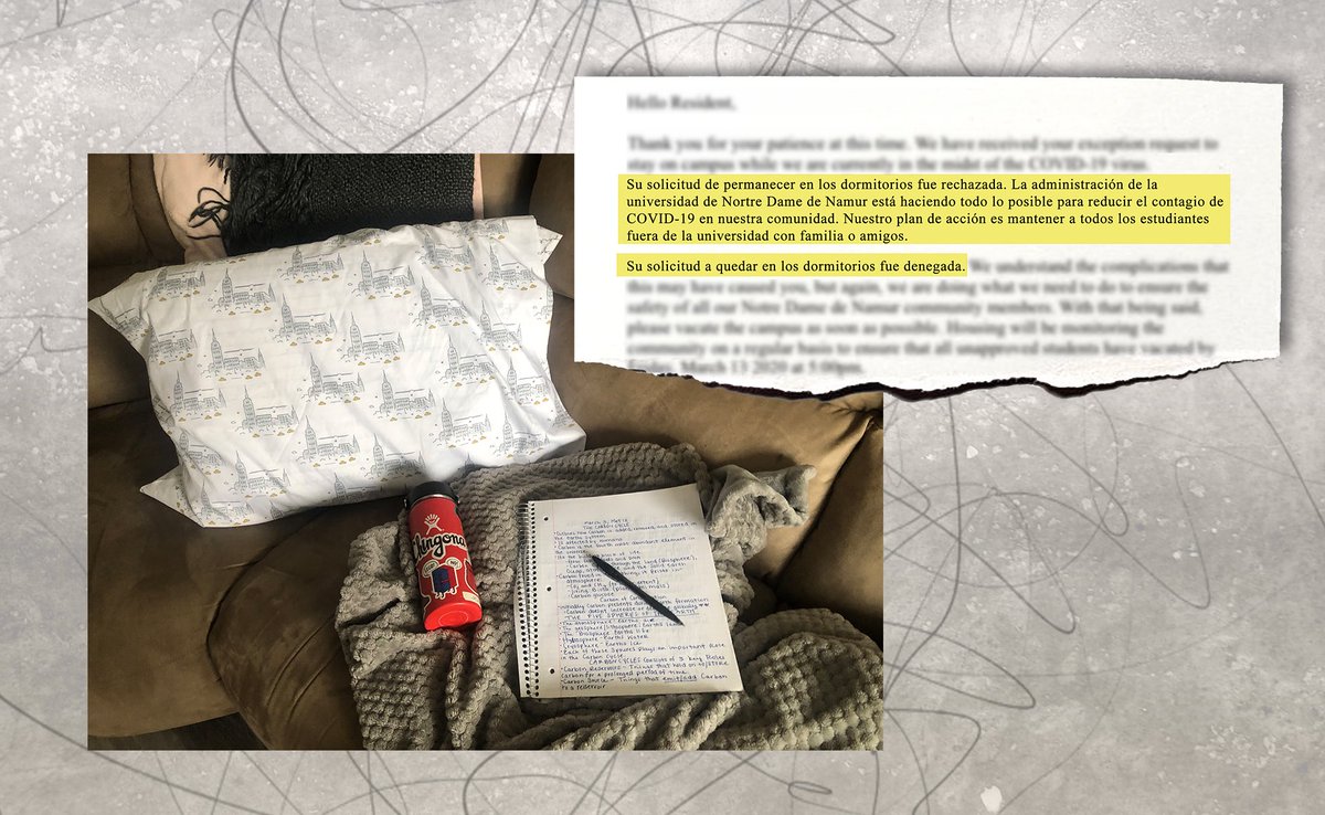 Después de que su solicitud para quedarse en los dormitorios de la Universidad Notre Dame de Namur, en Belmont, California, fue rechazada, Celeste Navarro-Hernández tuvo que encontrar refugio con nosotras. elespartanonoticias.com/estudiante-bus…
🖊️: @itsJGOZ <a href="/IsaliaGallo/">Isa</a> 
🖼️: @marcesway