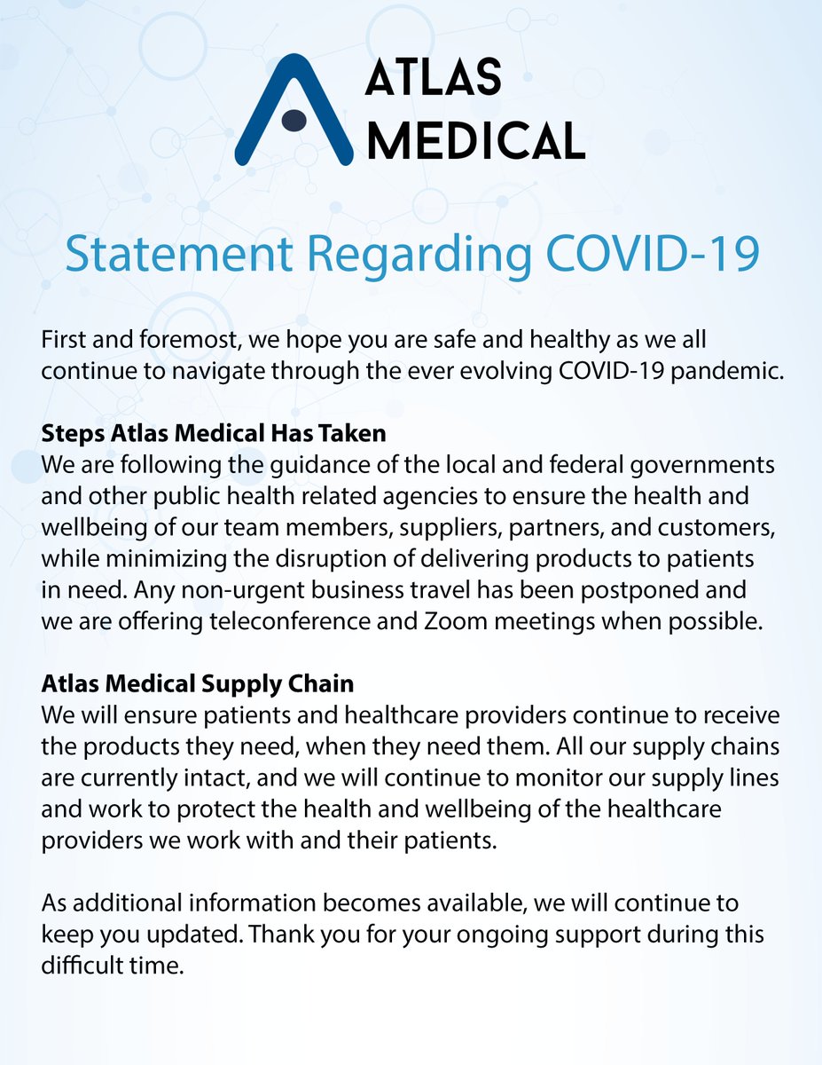 AtlasMedOnline's tweet photo. As an organization we are taking all necessary precautions to protect our patients and our providers by following the guidance of the local and federal governments and other public health related agencies.

#COVID19 https://t.co/bk5J9l0CGX