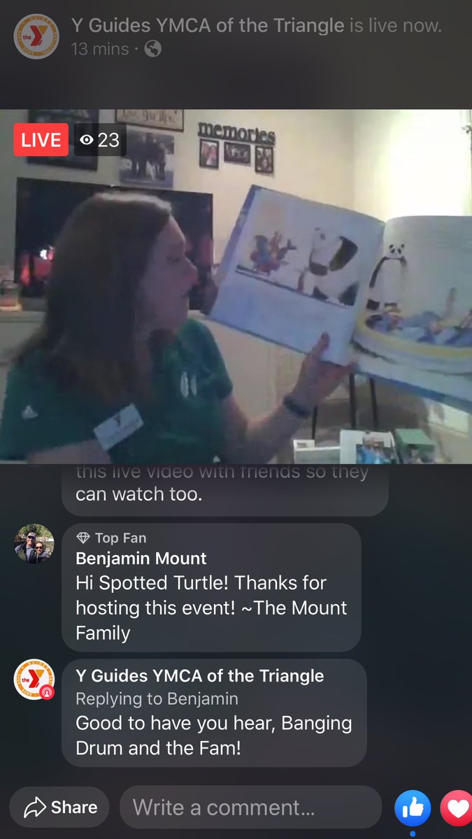 benmountNC's tweet image. Thank you Spotted Turtle for hosting a virtual story telling event on Facebook Live! Creative way to keep our tribe of many tribes engaged during a challenge time! @y_guides @YMCATriangle #virtualstorytime #onebigtribe facebook.com/Y.Guides/