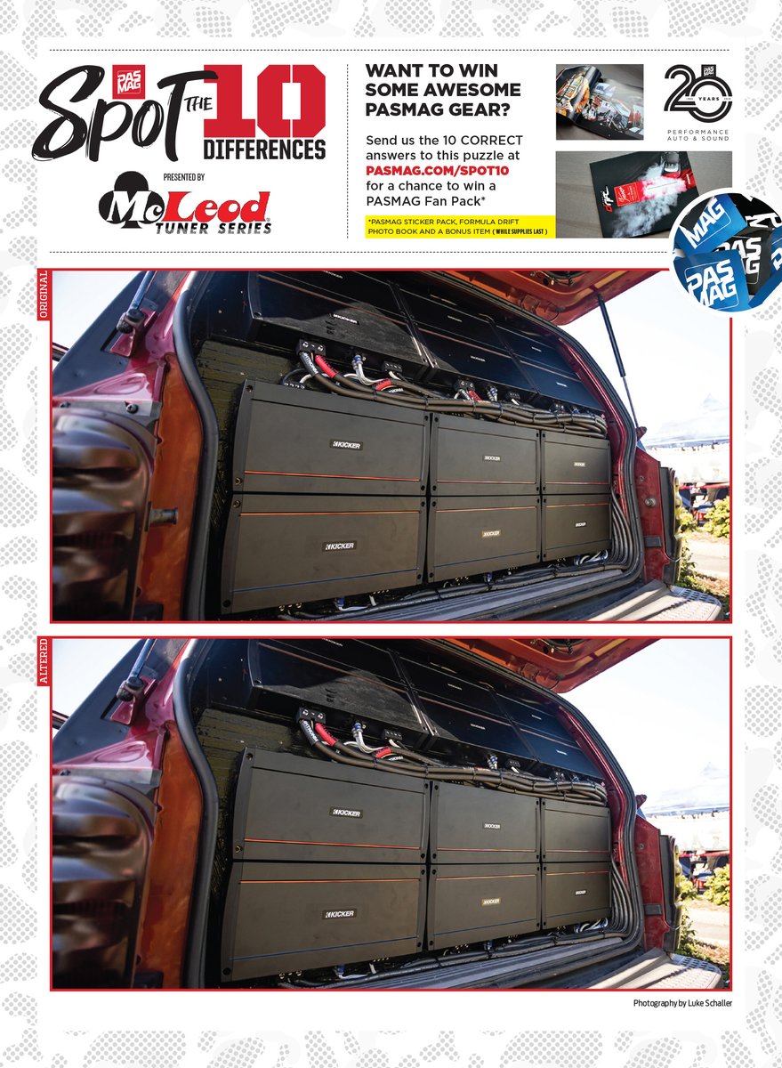 PASMAG's tweet photo. Can you spot the differences between the photos? Submit your answers here: https://t.co/MzVFaCFAOm.
#pasmag #spotthedifferences #spotthedifference #spot10 #mcleodtunerseries #kickeraudio #caraudio #iasca #mecacaraudio #usaci #dbdrag https://t.co/XGxRoLVBxC