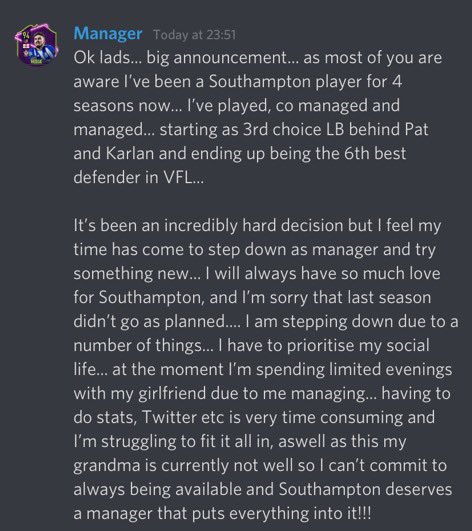Hedghog111's tweet photo. 4️⃣ Incredible Seasons...
From 3rd choice LB to Manager...
Thank You @VFL_SaintsPS4 ❤️⚽️🥺
#gafferout
#onceasaintalwaysasaint https://t.co/JrHXrQdeU0