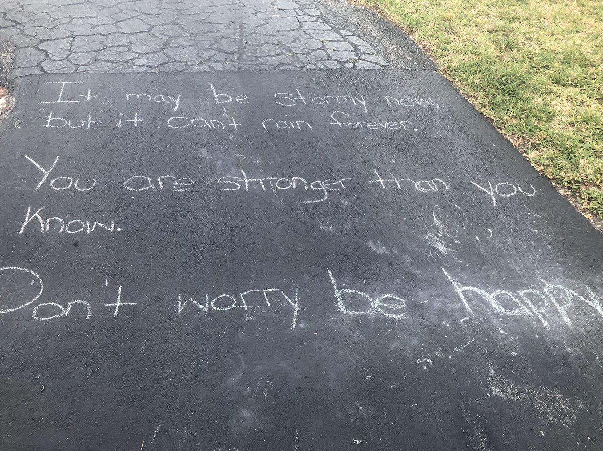 ChrisFischer07's tweet photo. My lady and I went for a walk in the neighborhood and spotted written in chalk (assuming kids) in one of the driveways this positive message: #StrongerThanYouKnow ☀️☀️☀️ https://t.co/9QFk8d2hwP