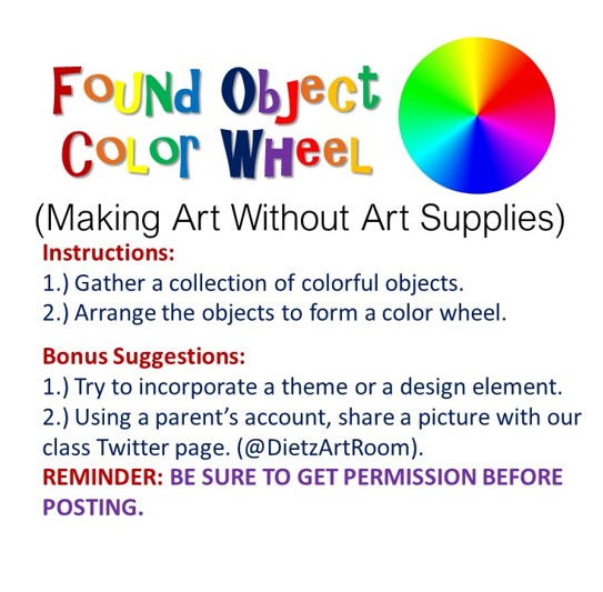 DietzArtRoom's tweet photo. Had some indoor fun today making found object color wheels. What interesting designs can you create? Share them with us @DietzArtRoom and @CISDDietz! #foundobjectcolorwheel #colorwheelchallenge https://t.co/pCM7o6Qsle