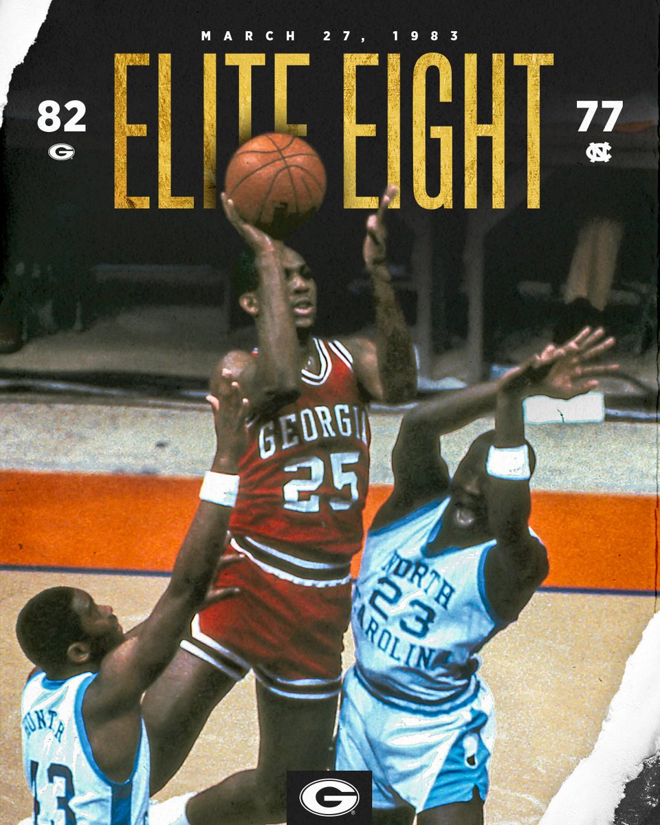 UGABasketball's tweet photo. On this date in 1983 the Dawgs topped Michael Jordan and the defending national champion, North Carolina Tar Heels, in the Elite Eight to send Georgia to its first Final Four! 

#GoDawgs https://t.co/Pseb8s4ck2