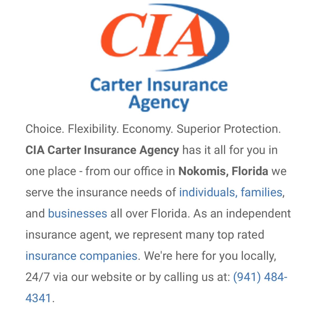 CIA_Ins_Agency's tweet photo. Let us do a insurance review to see what coverage you maybe missing and see if we can lower your costs! We are doing our part and working remotely all you have to do is send me a picture of your current coverage page, and We can get you a quote!

941 484 4341 https://t.co/KiirSNk6ZE