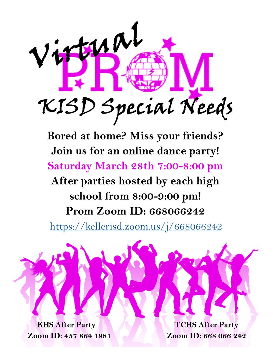 KellerSped's tweet photo. Come get your virtual groove on...Zoom Sped Prom! #kisdconnect #kellerisd https://t.co/nVdKmfqe6M