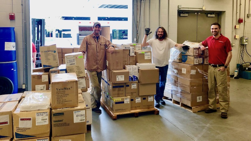 NCStateBTEC's tweet photo. As part of @NCState’s donation drive for supplies needed by medical facilities during the COVID-19 pandemic, #NCStateBTEC staff collected and contributed five pallets of gloves, lab coats, shoe covers, coveralls, safety glasses and other PPE. #ThinkAndDo

https://t.co/VJi79OiRE4 https://t.co/4RO36P0c9G