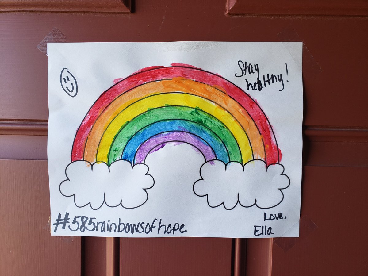 DaniellePass79's tweet photo. @MsWhiteArt @WestRidgeGreece @GCSDsuper On our door for our neighbors to see. Ella painted a rainbow of hope today.Thanks Ms.White! #585rainbowsofhope https://t.co/qNmmGXlS3A