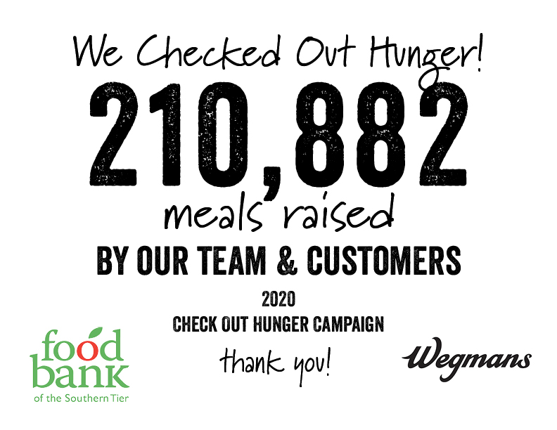 TourdeKeuka's tweet photo. Thanks to Johnson City Wegmans shoppers and cashiers for helping #CheckOutHunger in the Southern Tier! Shoppers gave enough to help provide 210,882 meals for those struggling with food insecurity. You guys are #HungerHeroes! #ThankFULL https://t.co/nxCsQkmqlv