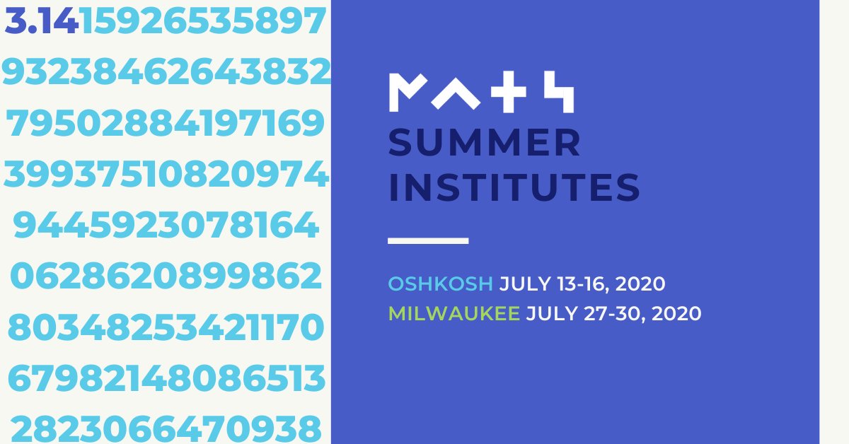 mathinstitutewi's tweet photo. *Last day to enter* It's day 14 of our Pi Day giveaway. Share this post for a chance to win one of 3 FREE Summer Institute registrations. Comment below with what you hope to gain by attending and tag a friend for an additional entry. #MathInst20 #wismath 
https://t.co/H2GrL2jMt2 https://t.co/3eCyLbaGUI
