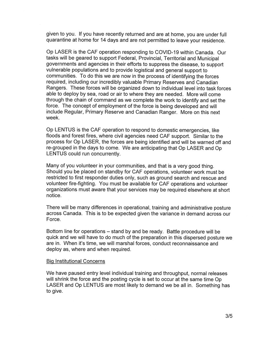 CDS_Canada_CEMD's tweet photo. “Two weeks into the effort to fight COVID-19.  Here is my SITREP on the big picture, operations and postings. Read and share my letter!” JV
  #COVID19 @CFOperations

La version française sera publiée sous peu https://t.co/pTfbJkDHhY