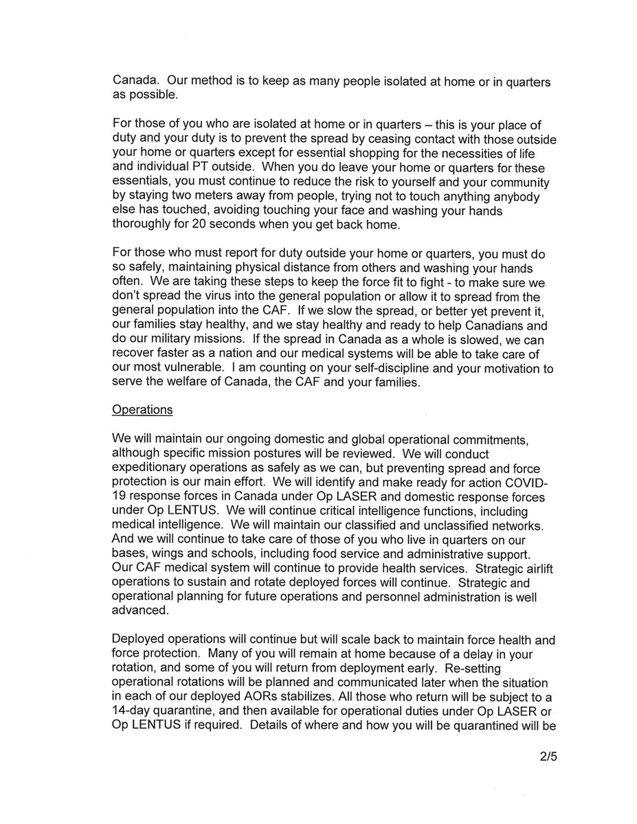 CDS_Canada_CEMD's tweet photo. “Two weeks into the effort to fight COVID-19.  Here is my SITREP on the big picture, operations and postings. Read and share my letter!” JV
  #COVID19 @CFOperations

La version française sera publiée sous peu https://t.co/pTfbJkDHhY