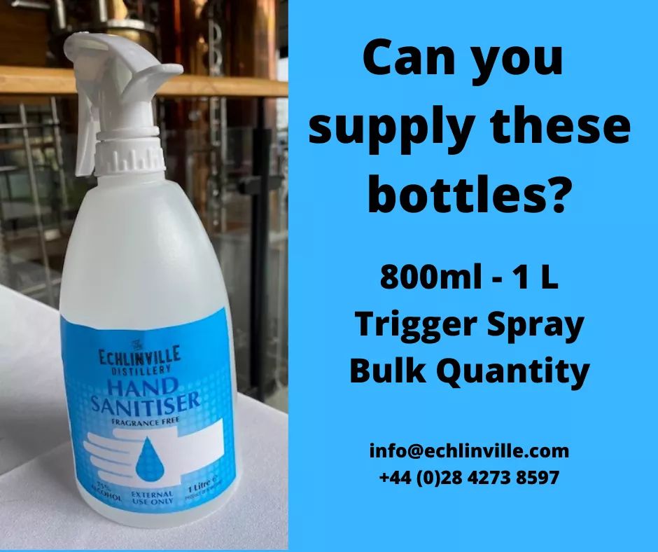 CAN YOU HELP US?
We are now producing Echlinville Hand Sanitizer but we urgently need a supply of 800-1L spray nozzle bottles like the one in the picture. Please RT and contact us on info@echlinville.com if you can help. 
Thank you.