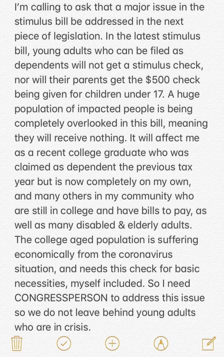 heyrockchick's tweet photo. @skylerforsenate Everyone needs to call their reps and senators to ask that this get addressed in the next bill! We have to make noise if we want a chance of getting this fixed! You can use my script if you’d like https://t.co/RNmY9ieVo2
