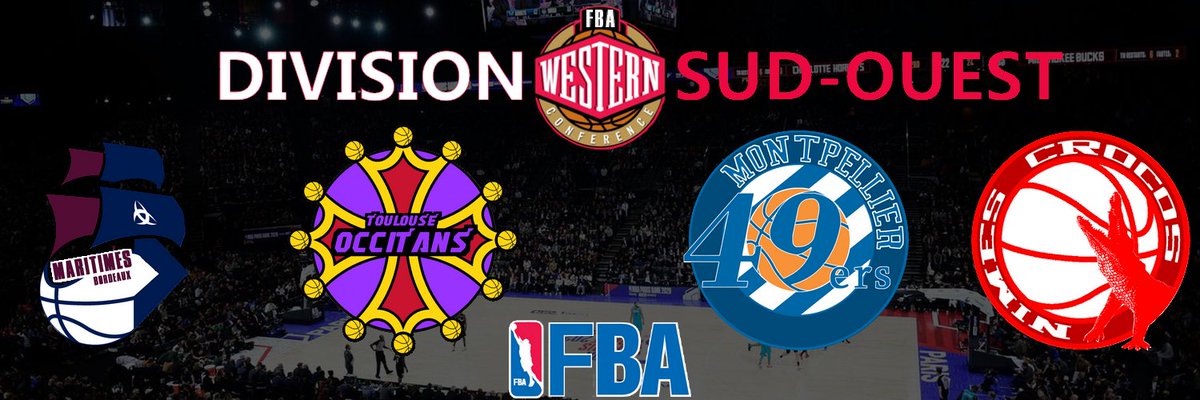 TGraphd's tweet photo. @KL3MO, pour le #KLEMONBA j'ai imaginé à quoi ressemblerait la division Sud-Ouest de la NBA française : la FBA avec la légende @tonyparker comme logo https://t.co/UW7WBforv4