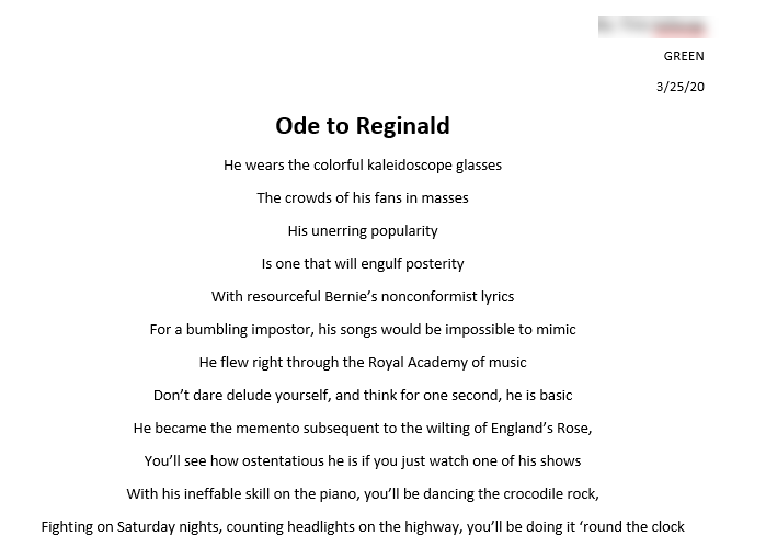 mullai's tweet photo. A happy birthday poem to @eltonofficial from my daughter who is a big fan and wrote this poem for her Reading class @HTMSCobb https://t.co/BNeC2NJXnn