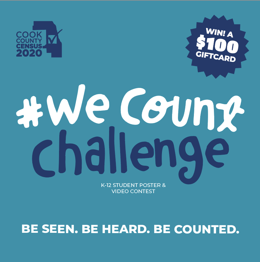 CookEnviro's tweet image. The #WeCountChallenge is a contest for K–12 students in Cook County to submit a poster or video to show why their community counts in the 2020 Census. 

Winners in 4 categories will win gift cards.

Enter at WeCountChallenge.com

#CookCountyCensus #BeCounted #Census2020