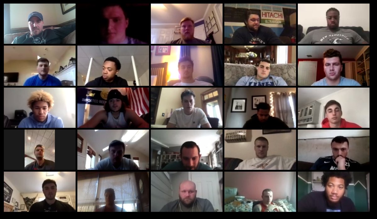 UNH_Football's tweet photo. Team meeting on Zoom! It was great getting the whole team  together during these times!

#GraniteStrong https://t.co/pi96RNKp3S