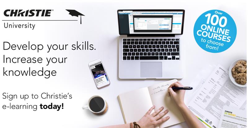 ChristieDigital's tweet photo. Now's the time to get your e-learning on! Get enrolled in #ChristieUniversity and expand your #audiovisual knowledge and skills in over 100 online courses! Full details >> https://t.co/250ZLDGOsa #proAV #avtech #avlearning #avtweeps #audiovisual https://t.co/XbgdHsbsHk