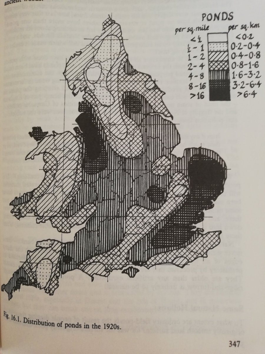 #Pond densities for 1920s in Rackham (1986). #Norfolk, #Suffolk &amp; #Essex = continuous belt of pondyness. 60,000+ ponds. Potential for great conservation work immense! <a href="/Lepimann/">Rob Seago 🇪🇺🌍 @lepimann.bsky.social</a>