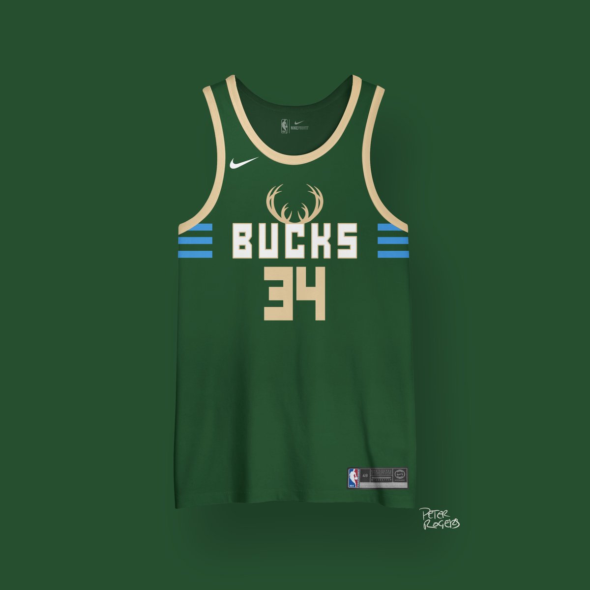 MILWAUKEE BUCKSthree blue lines representing the three rivers running through milwaukee and of course had to keep the antlers @brewhoop |  #fearthedeer  