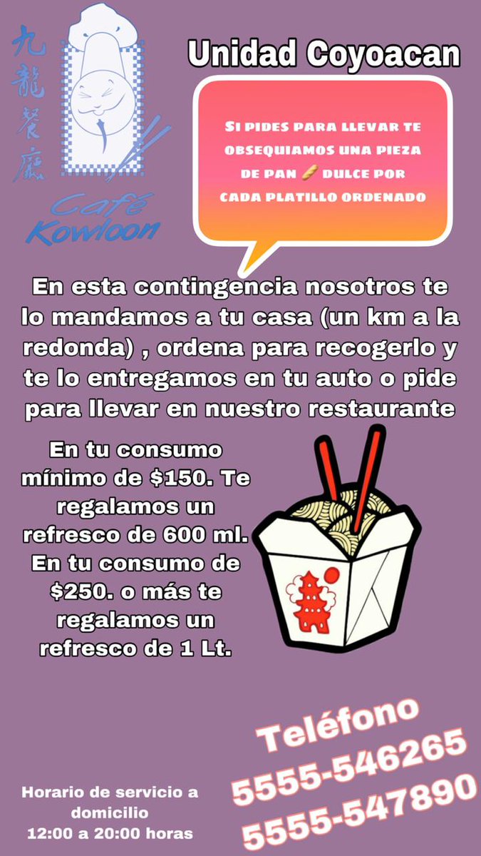 cafekowloon's tweet photo. Come delicioso en casa, llámanos haz tu pedido pasa por el o  nosotros te lo llevamos @Coyoacan https://t.co/SQpJU67eo8