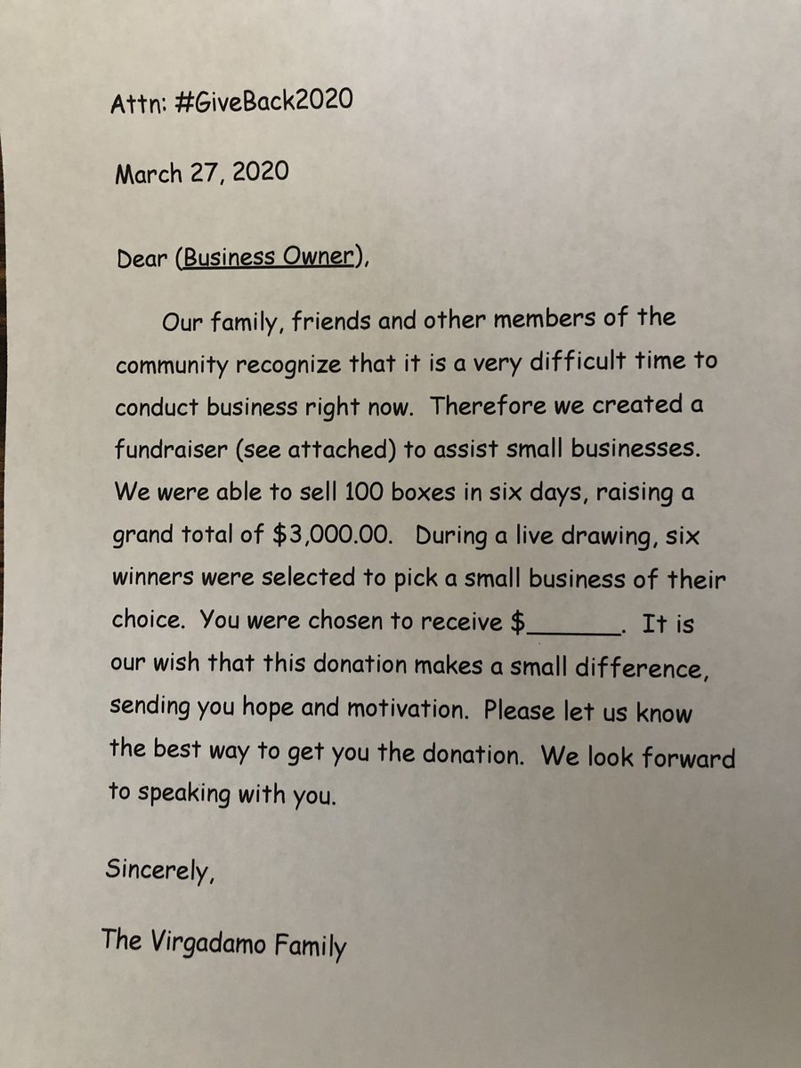 VirgadamoTom's tweet photo. #GiveBack2020 #6daychallenge 

I challenge one teacher across America to raise $3,000 in six days and choose 6 winners to donate to a small business.  Roughly 3,100 counties in America, could result in millions raised and donated.  Our kids learned a lot through the process. https://t.co/CmnXAzZYyt