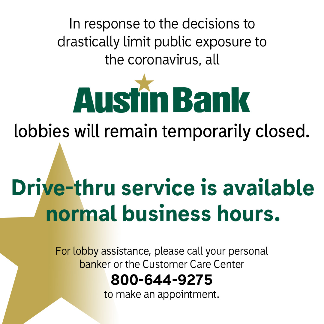 Thank you, customers, for your patience &amp; cooperation as we continue to operate during this challenging time. While lobbies remain temporarily closed, remember you can use online &amp; mobile app. Please contact your personal banker or local office with any questions or concerns.