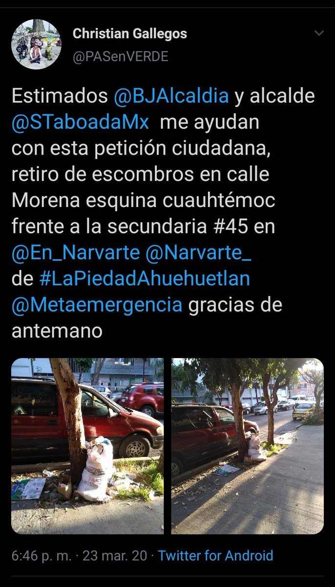 PASenVERDE's tweet photo. Gracias @BJAlcaldia @STaboadaMx @betotok por atender solicitud, a mis vecinos mantengamos limpio y ser guardianes del #EspacioPúblico es de tod@s @Metaemergencia
#EcoCiudadano @En_Narvarte @Narvarteando_ en #LaPiedadAhuehuetlan #PuebloOriginario @ivonnes53275832 https://t.co/oZN8a2OuSF