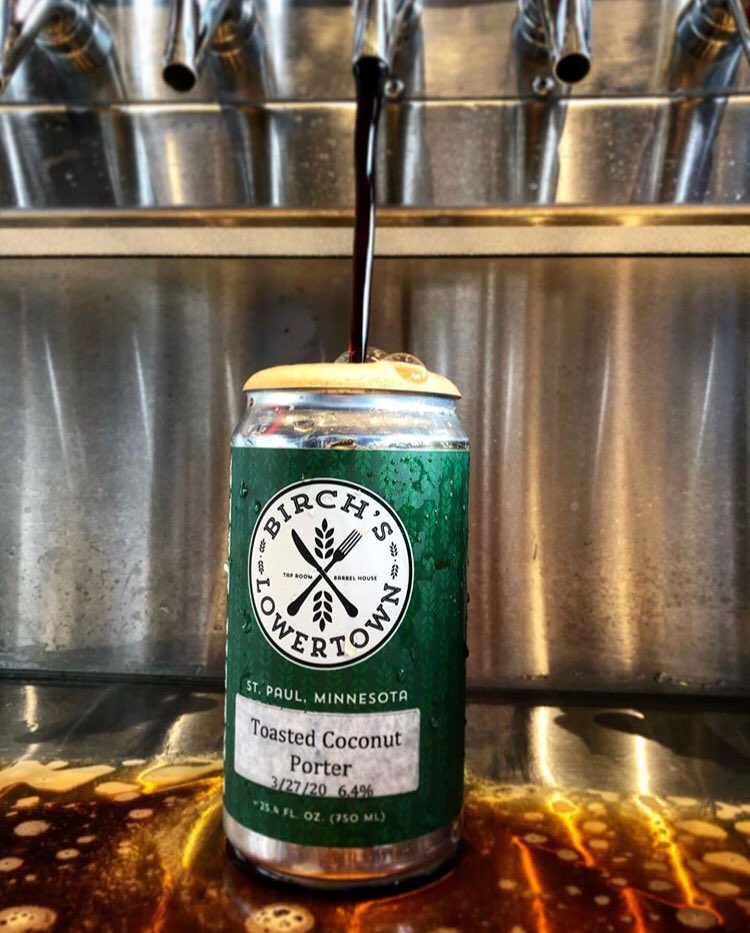 Birchslowertown's tweet photo. We have a new beer in Lowertown! Our Toasted Coconut Porter (6.4%) is now available with our Crowler to-go offerings. This porter was aged on hand toasted coconut flakes for a rich and complex coconut flavor
.
.
#mnbeer #mysaintpaul #crowler #coconutbeer https://t.co/R5wvvokruA