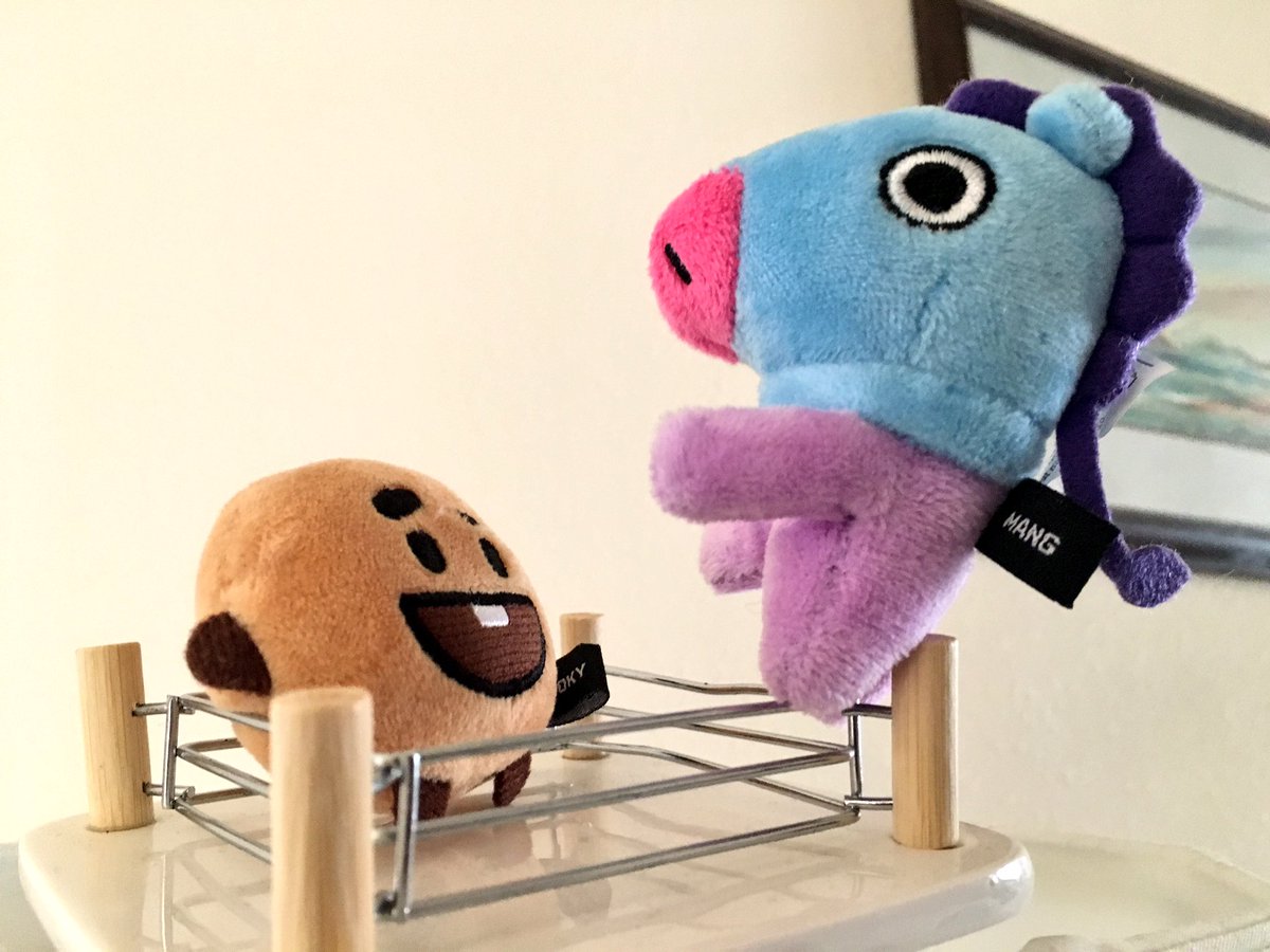 LevyValenz's tweet photo. An epic “battle”! 
#Shooky vs #Mang! 💜💜@BTS_twt #BT21 https://t.co/5lbEbdJHgw