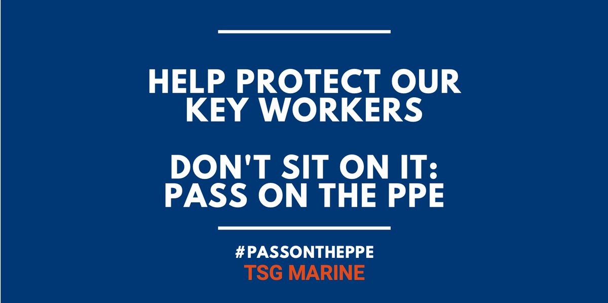 TSGMarine's tweet photo. PPE is widely used across industry, now isn’t the time to have it sitting in store rooms. We encourage everyone to check storage and donate or lend it to our heroic key workers, risking their health to keep us safe.

Don’t sit on it: Pass on the PPE 
#passonthePPE 

#NHS #PPE https://t.co/d0jYuEKo3r