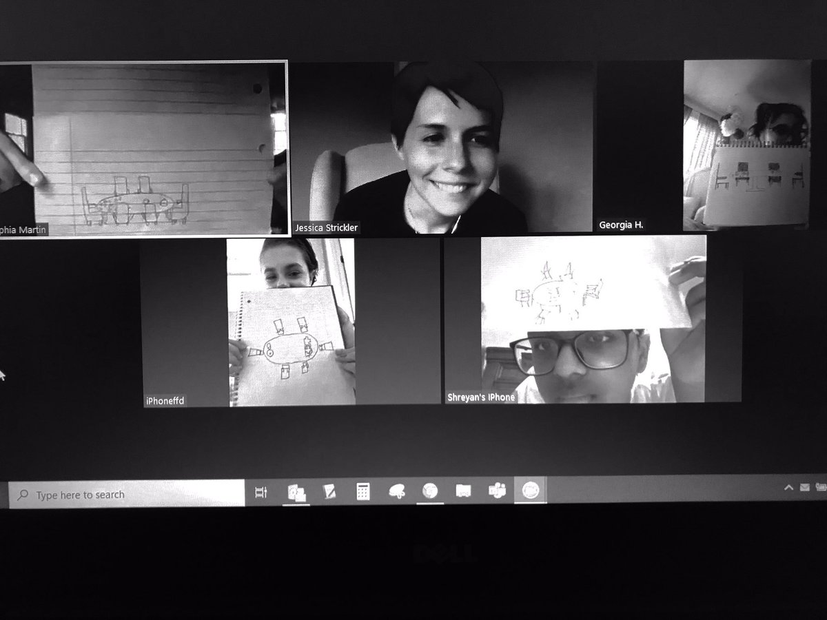 miss_strickler's tweet photo. 7th grade drew things based on other people’s description (that’s my dining room!) in our Zoom session today! “Office hours” (aka come have fun and hang out) are every M/W/F from 4-5 PM! Thanks Delilah, Sophia, Georgia, Aradhyaa, and Shreyan for playing! #PumaProud https://t.co/mjApDxTVTo