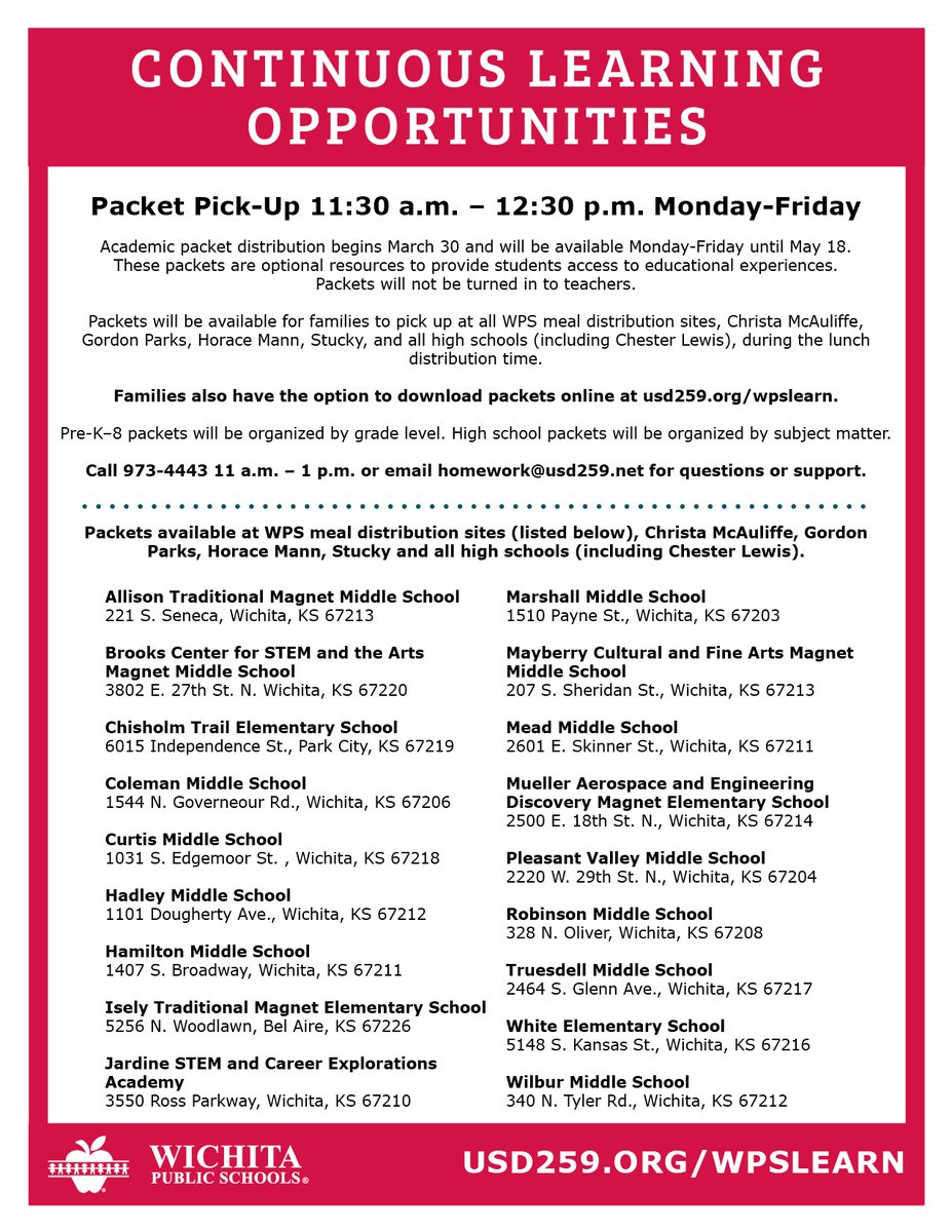We will have packet pick-up at our 18 food distribution locations, as well as all of our K-8 schools and all of our high schools.