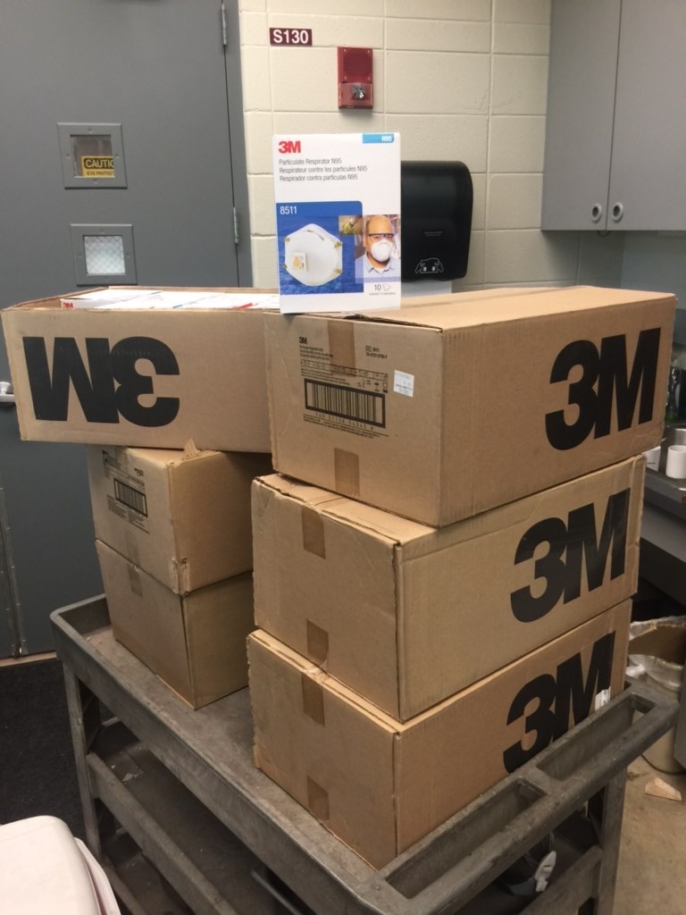 pittstate's tweet photo. To help protect medical professionals in the fight against COVID-19, our College of Technology has donated more than 4,000 respirator masks to our local medical facilities! Also, our Biology Department has donated hundreds of procedure gloves to be used by nurses and doctors! https://t.co/6JGVz9Klx9