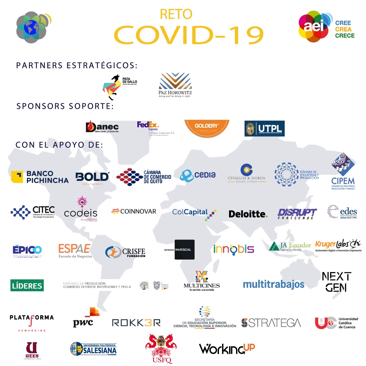 aeiecuador's tweet photo. #RetoCovid19 I Con el apoyo del sector público, privado y la academia, la AEI lanza el desafío COVID19 a los emprendedores del mundo para atender necesidades urgentes del mercado y sistema de salud ante pandemia. #conecta 💡. 
Ingresa a: https://t.co/6av2TRl0EP https://t.co/Aro2sjWog4