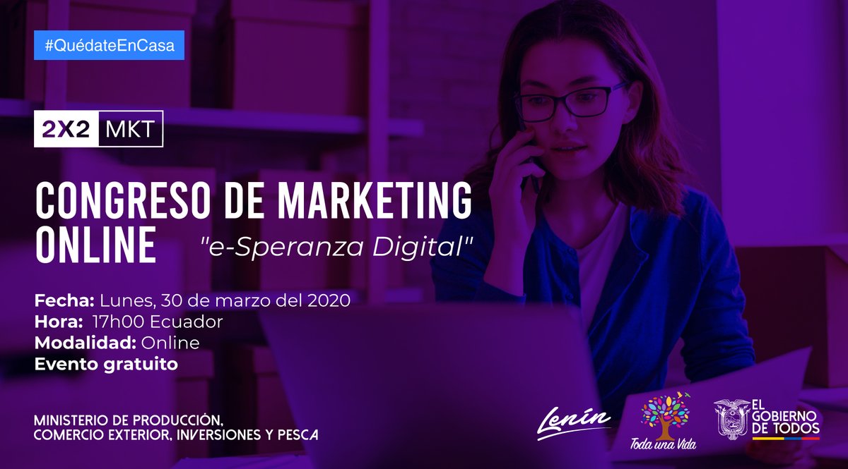 2x2Mkt's tweet photo. En tiempos de crisis hay que seguir preparándose. Te invitamos al 1º Congreso online de marketing en situación de emergencia, avalado por el Ministerio de Producción, Comercio Exterior, Inversión y Pesca @Produccion_Ecu  · 100% gratis · ¡Inscríbete ya en https://t.co/H9yYudapbt! https://t.co/rwR3c6bbbl