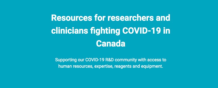 A new portal for researchers and clinicians fighting COVID-19 in Canada. It lists everything from volunteer efforts, active research, experimental results and protocols and other relevant initiatives. 

Please RT and share ➡️ covid19resources.ca