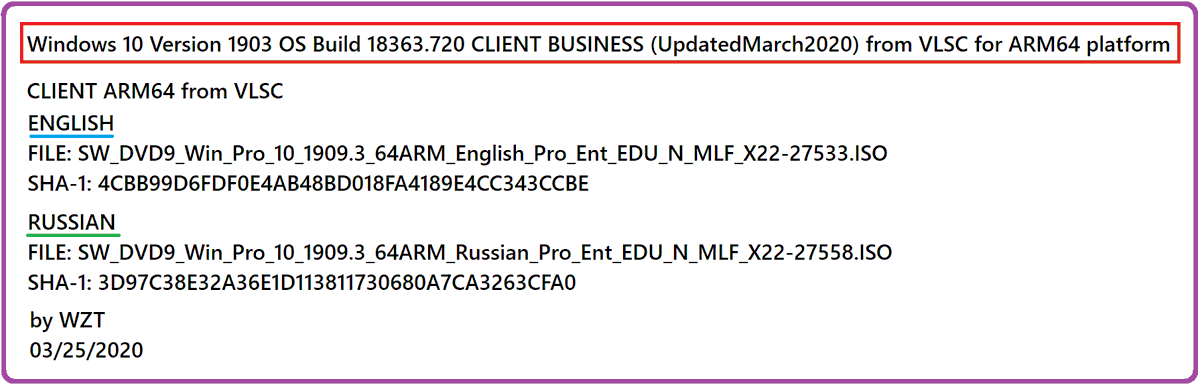 WZorNET's tweet photo. 📢We added 2 new #VLSC ISO's Windows 10 Version 1909 CLIENT #BUSINESS for ARM64❗️ platform, #VOLUME (#UpdatedMarch2020) to WZT cloud👉https://t.co/ZZD6CNA9Ty
📋#UpdatedMarch2020 with #KB4551762 -> https://t.co/tBmsE132Uq = OS Build 18363.720.19h1_release_svc_im.200310-1411
👁️WZT https://t.co/GW66G5aYf7