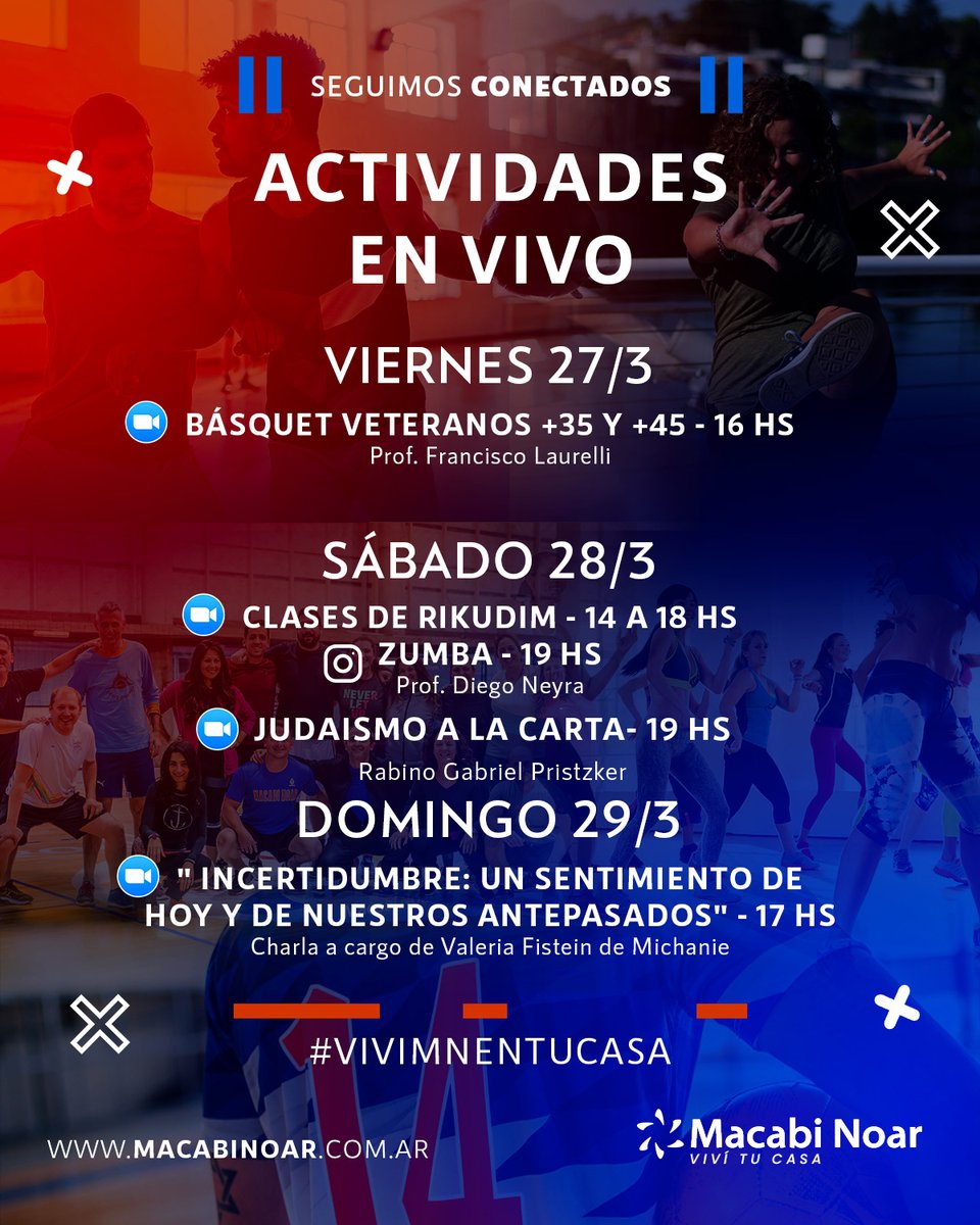 macabinoar's tweet photo. [ACTIVIDADES EN VIVO] 🔴🤳 ¡Seguimos conectados! Viví un finde a puro Macabi Noar en tu casa! #viviMNentucasa #quedateencasa 🏠 https://t.co/jrgmfduju8