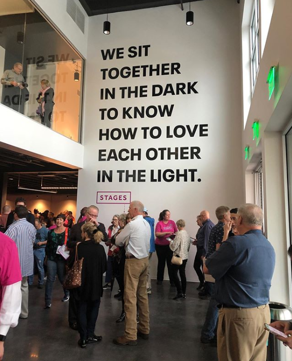 Americans4Arts's tweet photo. It's been a busy day, but we didn't forget it's also #worldtheatreday! This pic (h/t @charcoalblue) stopped us in our social scrolling tracks—both for our love of theatre &amp; its beautiful relevance to the current world order. Take care of yourselves &amp; each other this weekend ❤️ https://t.co/G8ivuGzoPb