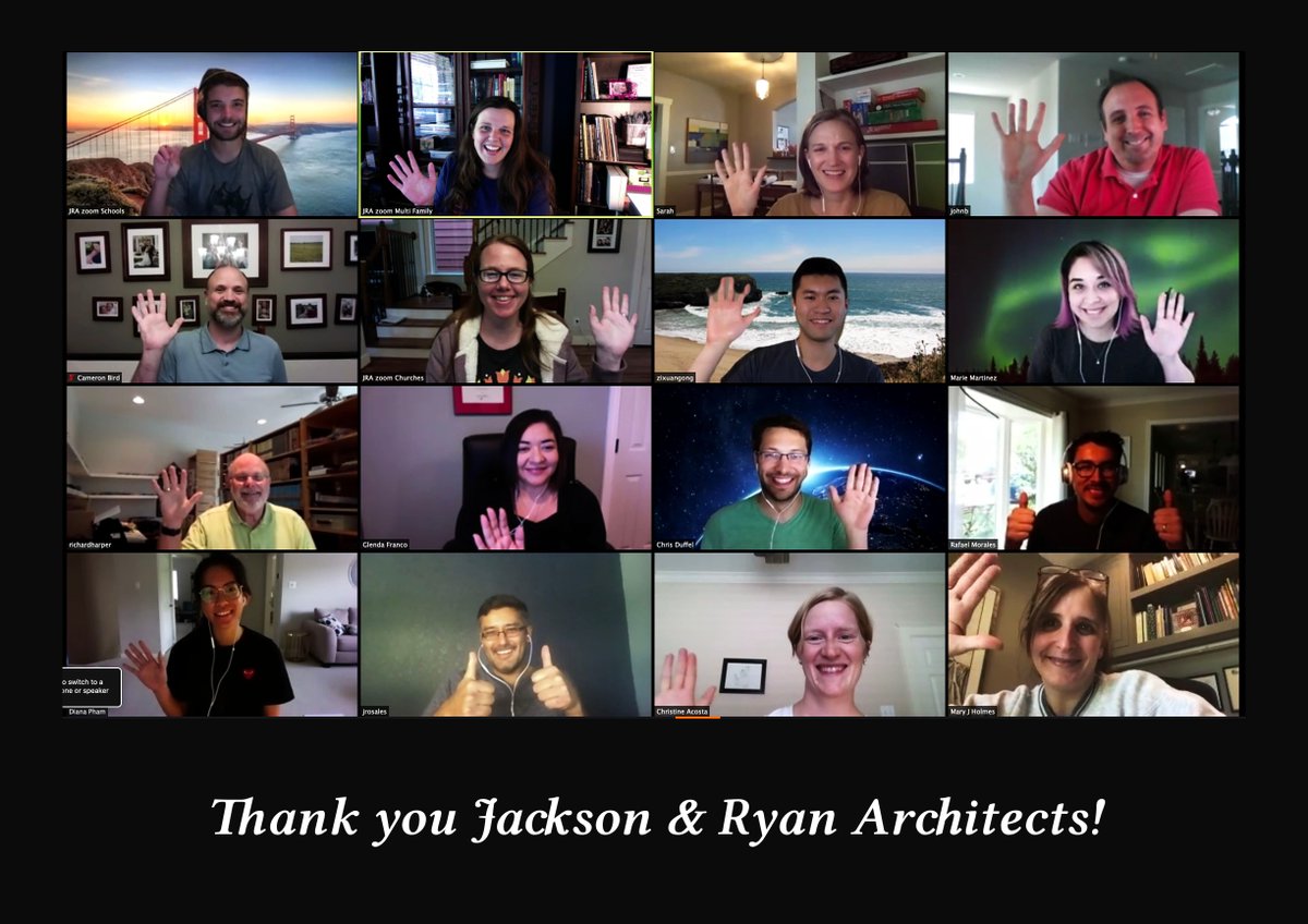 jacksonryanarch's tweet photo. As this week comes to a close, those of us at Jackson &amp; Ryan Architects would like to give a big shout out to our amazing principals! Thank you for being so supportive, understanding, and caring during this time! https://t.co/P9eiWjaYT6