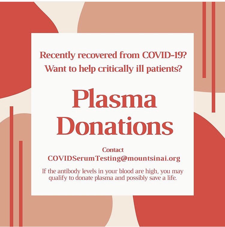 DaniQuing's tweet photo. @ScottGottliebMD @Regeneron Mount Sinai Hospital is working on it. Anyone in the NYC area who has recovered from COVID, it would be helpful to contact us to see if you qualify. https://t.co/RVKKA82ZTp