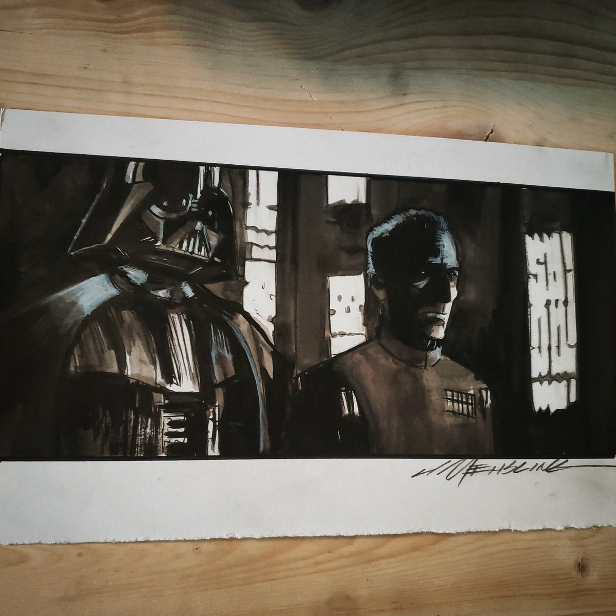 CartoonCaveman's tweet photo. Vader and Tarkin #starwars #darthvader #generaltarkin #inkwash https://t.co/h0LkgmASfN