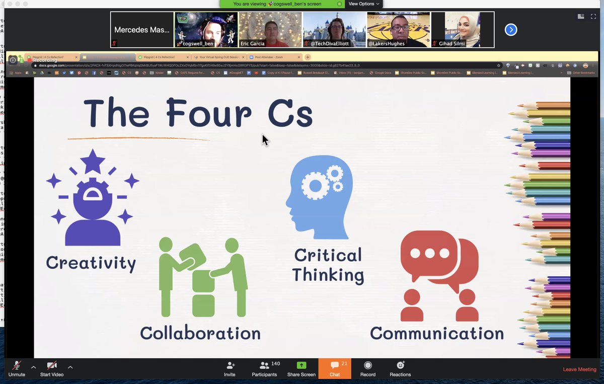 joincalie's tweet image. Virtual #SpringCUE speakers @cogswell_ben
@LakersHughes and @EdTechGarcia are presenting "3 Dudes Rocking the 4C's" to more than 140 participants ready to implement @flipgrid, @Seesaw, Epic and more in their primary classrooms! #WeAReCUE #CAedtech #NVedtech #edtech #edchat