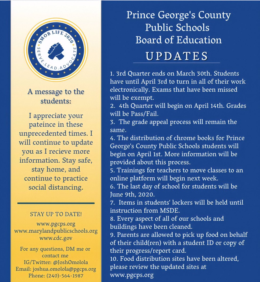 At tonight’s emergency Board of Education meeting, several changes and implementations were approved by the Board of Education. This includes updates to the school calendar and discussions around closing the digital divide. Here is a synopsis of the updates! #PGCPSProud #StaySafe