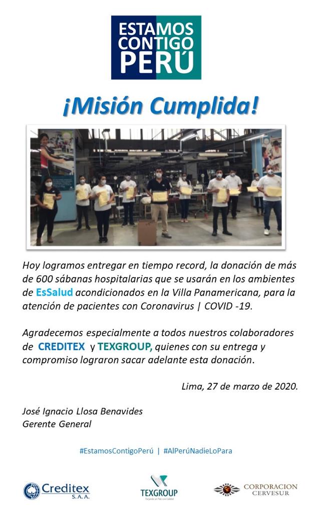 SNIndustrias's tweet photo. La industria se sigue sumando a esta lucha contra el coronavirus. Un agradecimiento especial a los colaboradores de #Creditex y #Texgroup, quienes hicieron posible entregar 600 sábanas hospitalarias a @EsSaludPeru.
#AlPerúNadieLoPara
#EstamosContigoPerú
#IndustriaSinCoronavirus https://t.co/MLKXC5eK1y
