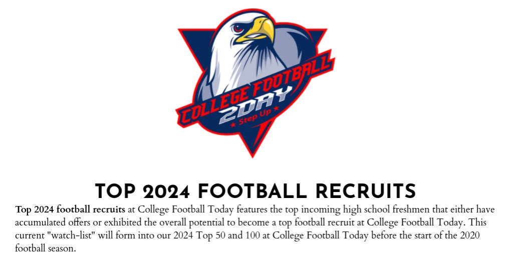 CollegeFBToday's tweet photo. Top 2024 football recruits at College Football Today features the top incoming high school freshmen that either have accumulated offers or exhibited the overall potential to become a top football recruit at College Football Today. 

https://t.co/ND7j3oimfQ

#CFB #Classof2024 https://t.co/0Pf1RRYeml