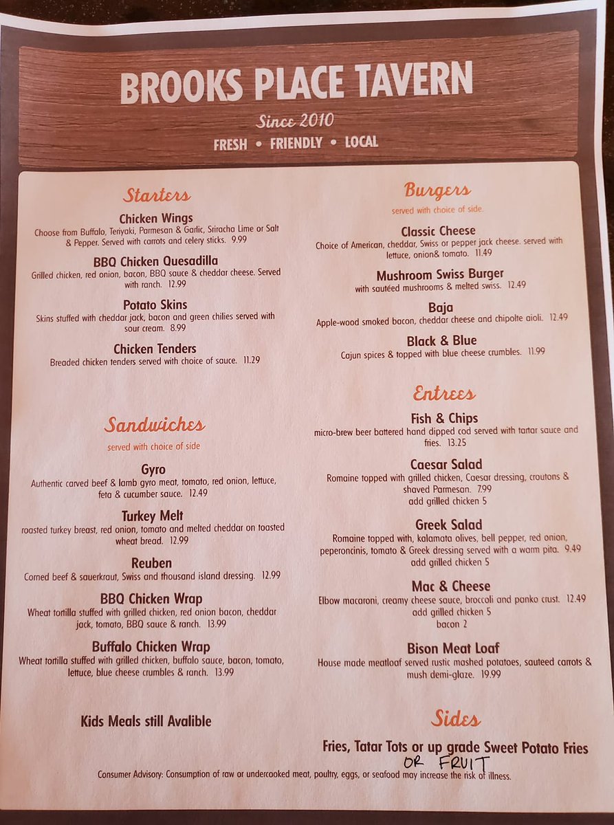 MyMountainTown's tweet photo. Menu offerings available from @BrooksPlaceTav tonight! Give them a call to order - 303-816-1499 and tell them we said hi!
https://t.co/mAHE00qNNu #285dining #EatLocal https://t.co/lcKS1HL59A